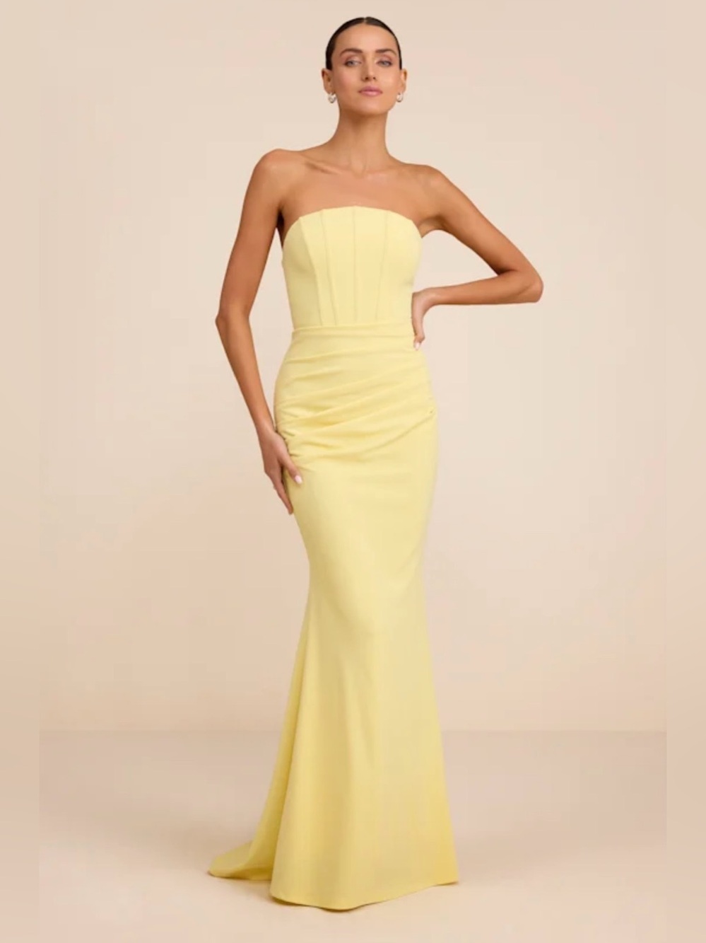 Lulus Laney Light Yellow Strapless Corset Maxi Sz M